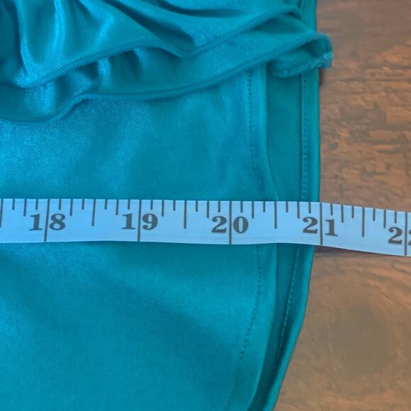 Cecil McBee Teal Ruffled V Neck Buttoned Blouse Small - Picture 5 of 7